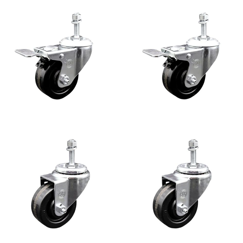 SCC-TSTTL20S314-PHR-381615-2-S-2 Phenolic Swivel Threaded Stem Caster with Roller Bearing 3 x 1.25 in. Black Wheels & 0.38 in. Stems - Set of 4