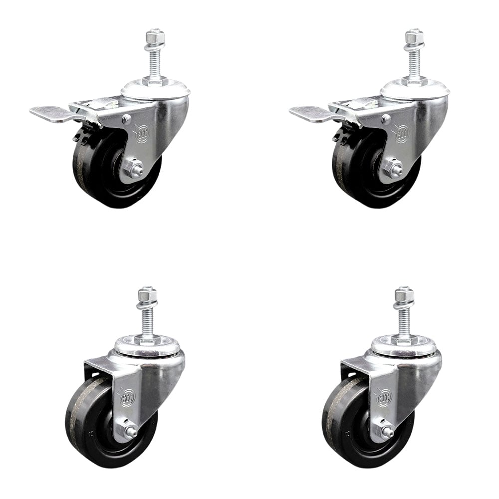 SCC-TSTTL20S314-PHR-M1015-2-S-2 Phenolic Swivel Threaded Stem Caster with Roller Bearing 3 x 1.25 in. Black Wheels & 10 mm Stems - Set of 4