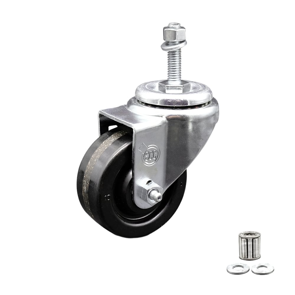 SCC-TS20S3514-PHR-M1015 Phenolic Swivel Threaded Stem Caster with Roller Bearing 3.5 x 1.25 in. Black Wheel & 10 mm Stem