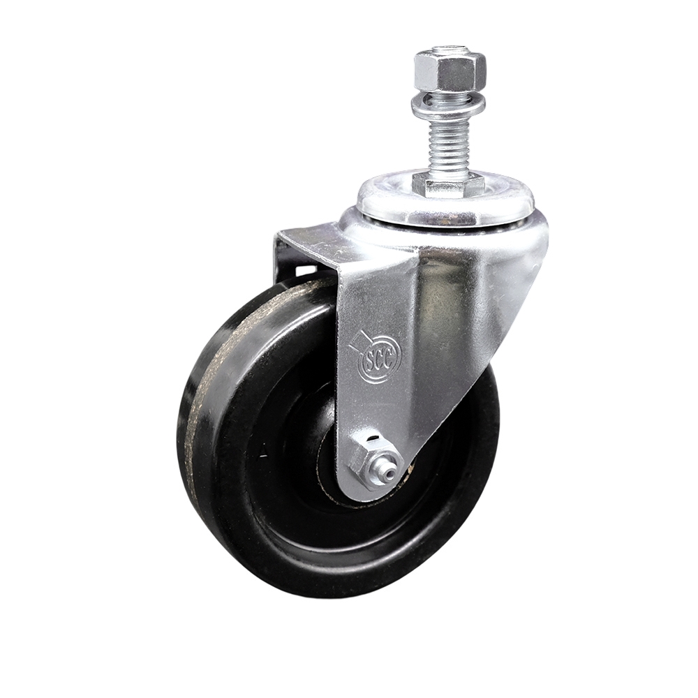 SCC-TS20S414-PHR-121315 Phenolic Swivel Threaded Stem Caster with Roller Bearing 4 x 1.25 in. Black Wheel & 0.5 in. Stem