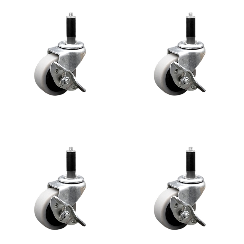 SCC-EX05S210-TPRS-SLB-1-4 2 in. Swivel Thermoplastic Rubber Caster Wheels & 1 in. Expanding Adapter Stem Caster & Brake - Set of 4