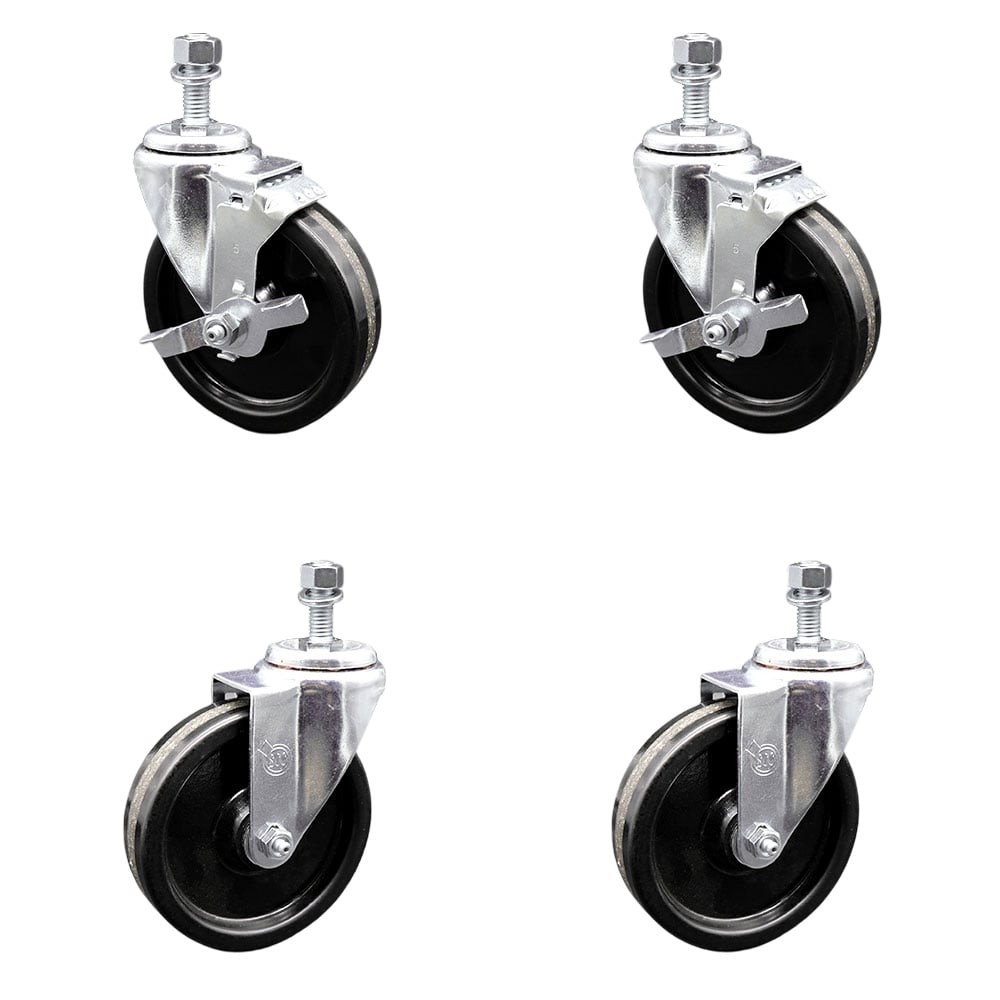 SCC-TS20S514-PHR-121315-2-TLB-2 Phenolic Swivel Threaded Stem Caster with Roller Bearing 5 x 1.25 in. Black Wheels & 0.5 in. Stems - Set of 4