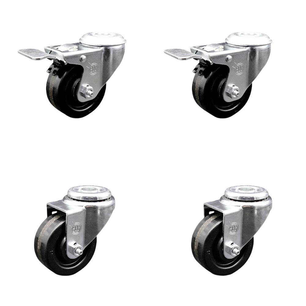 SCC-BHTTL20S314-PHS-2-S-2 Phenolic Swivel Bolt Hole Caster with 3 x 1.25 in. Black Wheels - Set of 4