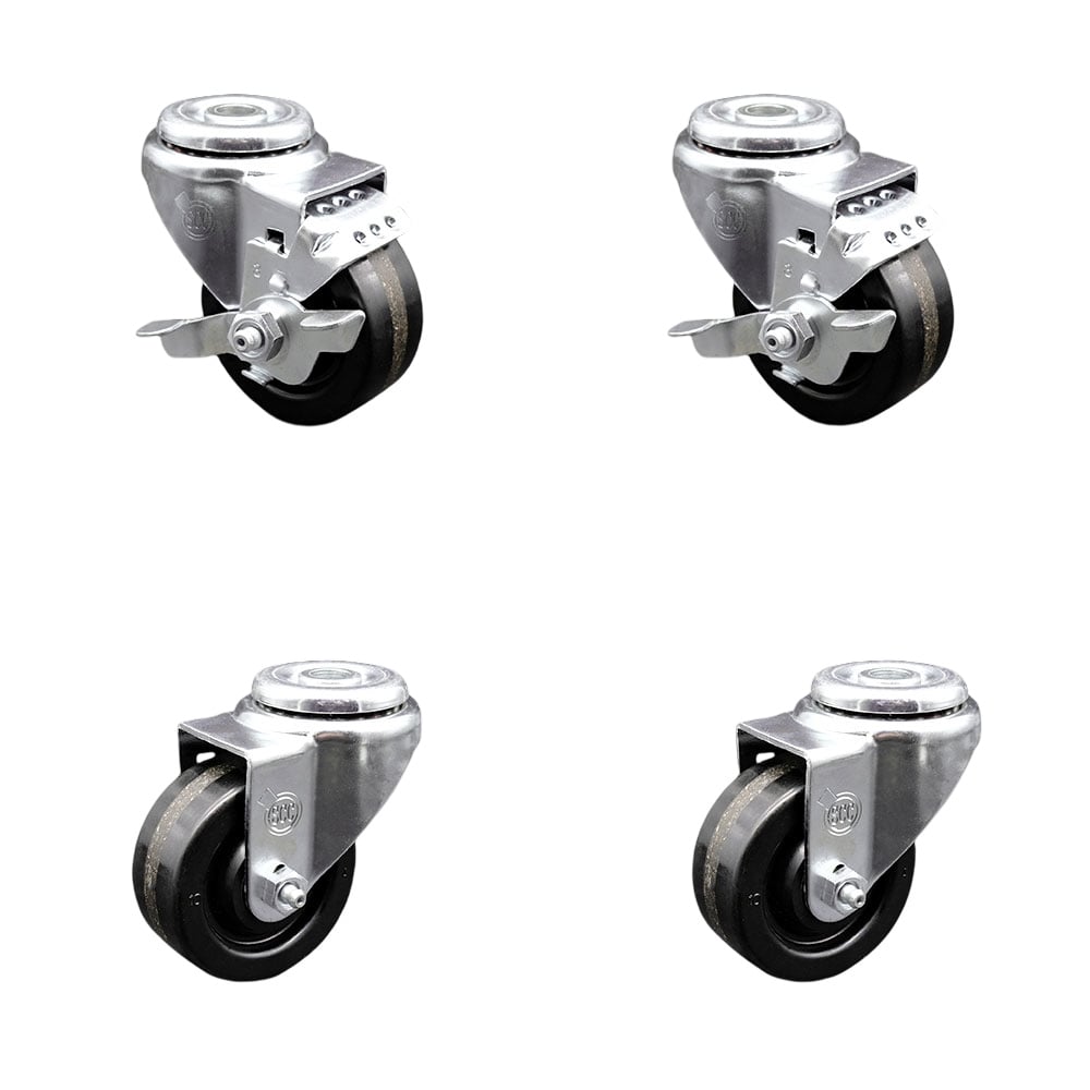 SCC-SSBH20S314-PHS-2-TLB-2 Stainless Steel Phenolic Swivel Bolt Hole Caster with 3 x 1.25 in. Black Wheels - Set of 4