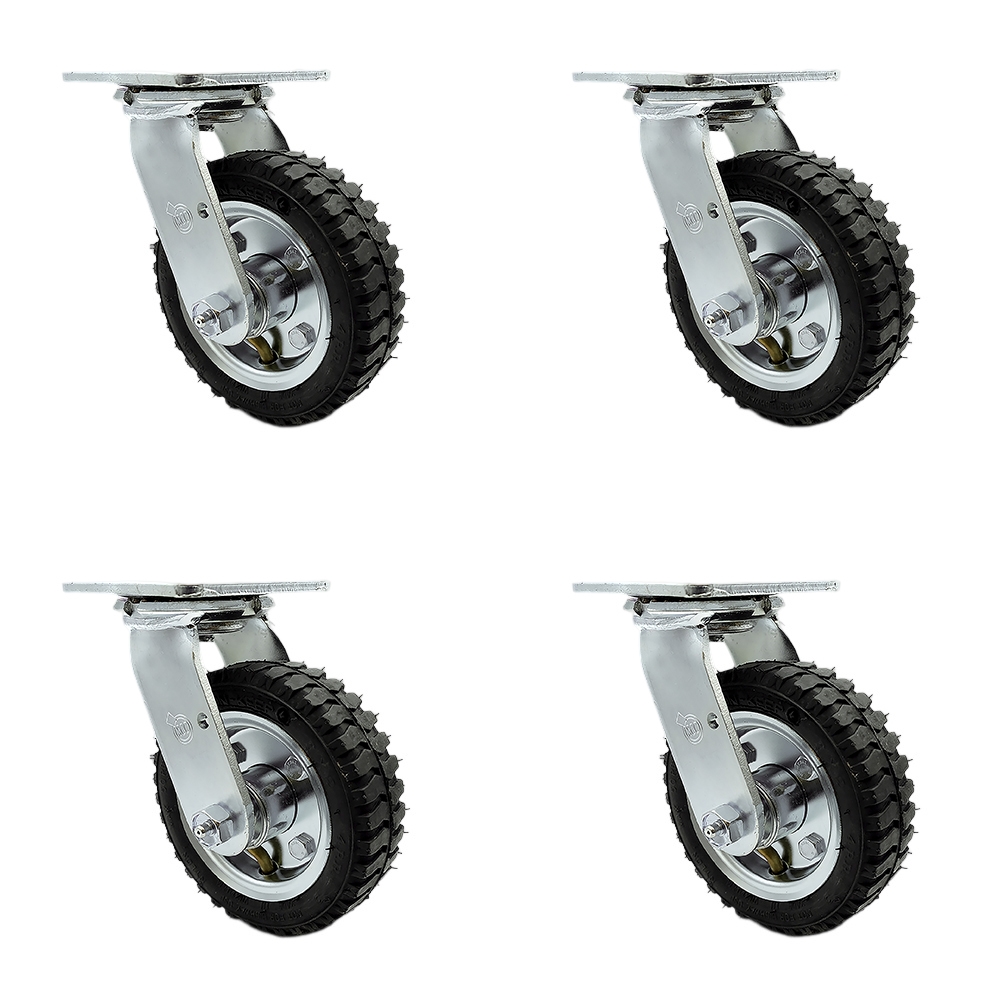 SCC-100S150-PNB-BSL-4 6 in. Swivel Pneumatic Rubber Wheel Casters, Black - Set of 4