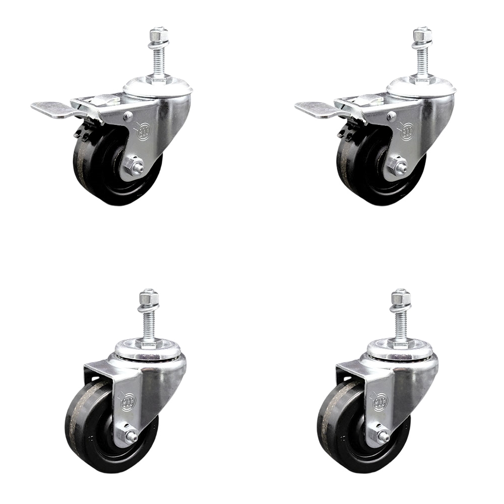 SCC-TSTTL20S314-PHS-381615-2-S-2 Phenolic Swivel Threaded Stem Caster with 3 x 1.25 in. Black Wheels & 0.38 in. Stems - Set of 4