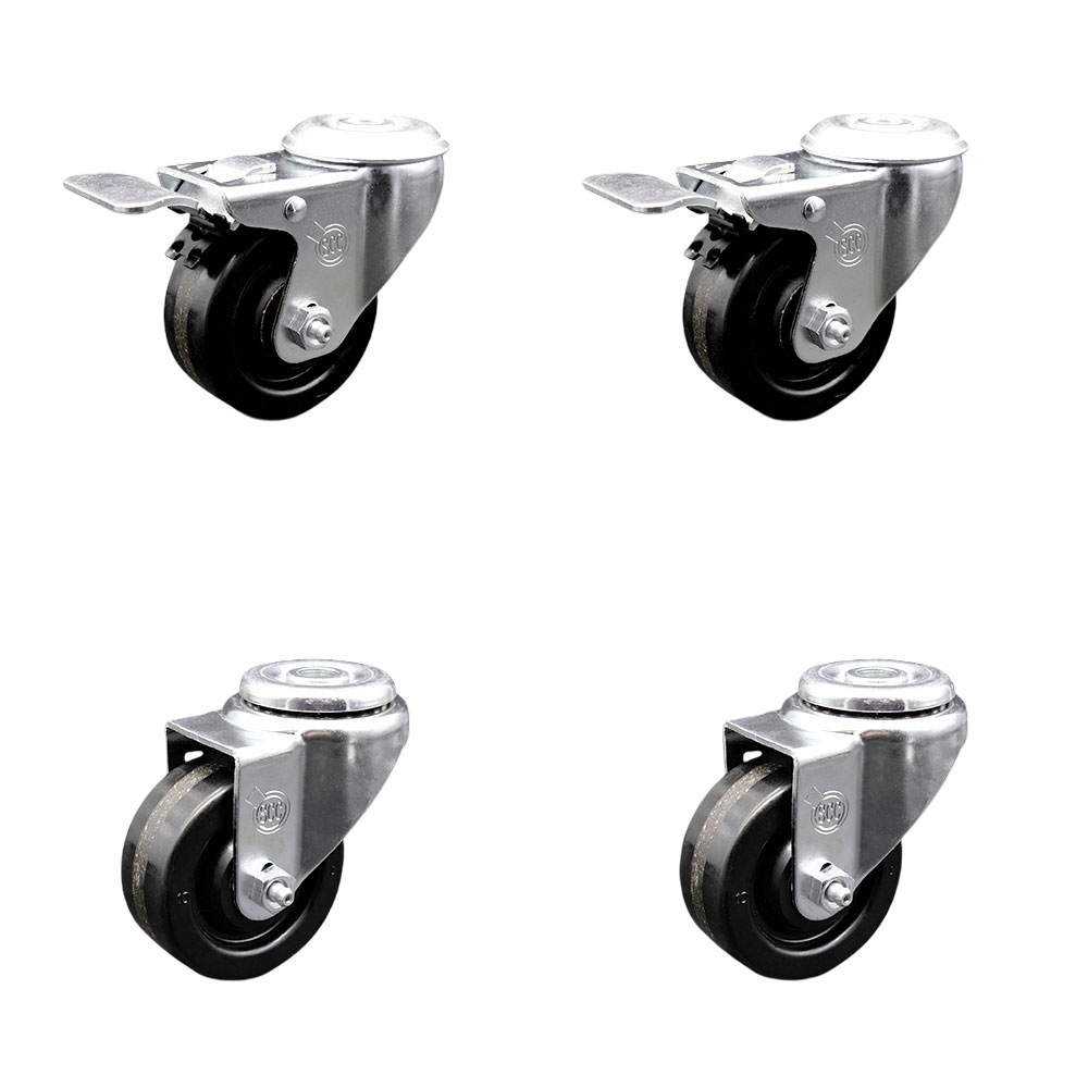 SCC-BHTTL20S3514-PHS-2-S-2 Phenolic Swivel Bolt Hole Caster with 3.5 x 1.25 in. Black Wheels - Set of 4
