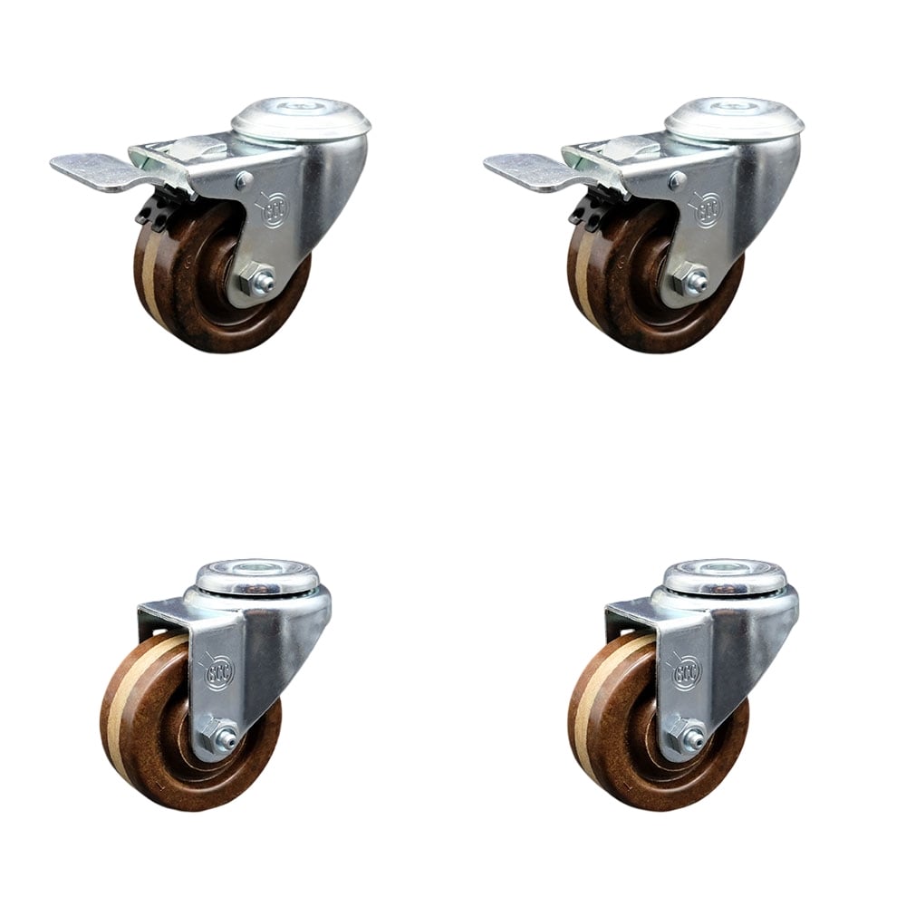 SCC-BHTTL20S314-PHRHT-2-S-2 High Temperature Phenolic Swivel Bolt Hole Caster with Roller Bearing 3 x 1.25 in. Brown Wheels - Set of 4