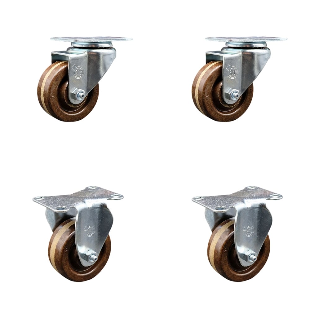 SCC-20S314-PHRHT-2-R-2 High Temperature Phenolic Swivel Top Plate Caster with Roller Bearings 3 in. Brown Wheels - Set of 4