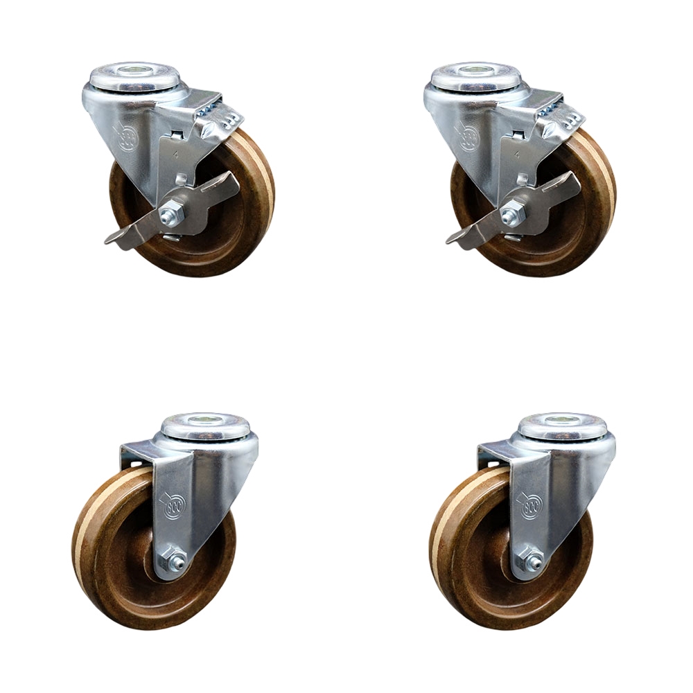 SCC-BH20S414-PHRHT-2-TLB-2 High Temperature Phenolic Swivel Bolt Hole Caster with Roller Bearing 4 x 1.25 in. Brown Wheels - Set of 4
