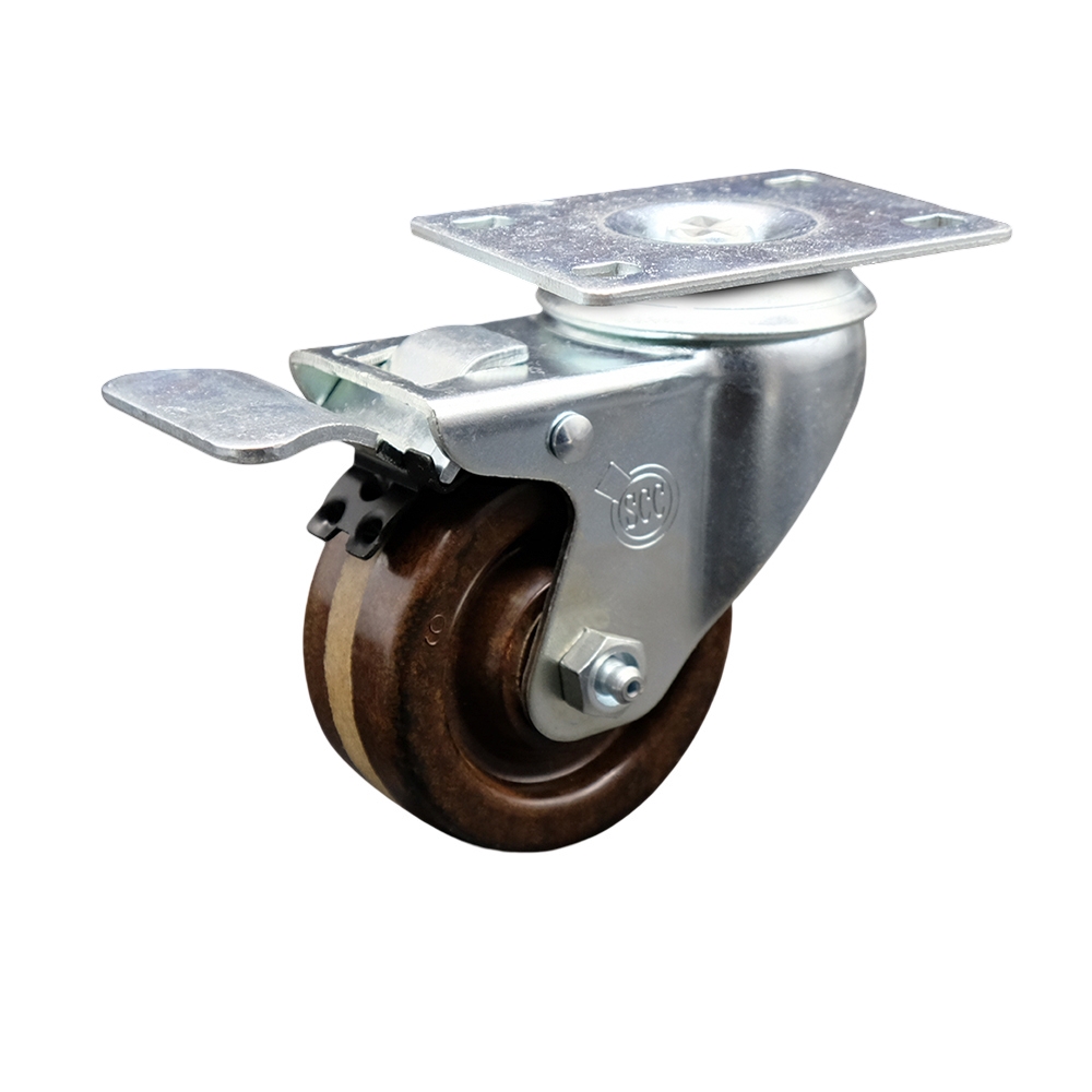 SCC-TTL20S314-PHSHT High Temperature Phenolic Swivel Top Plate Caster with 3 in. Brown Wheel & Total Locking Brake