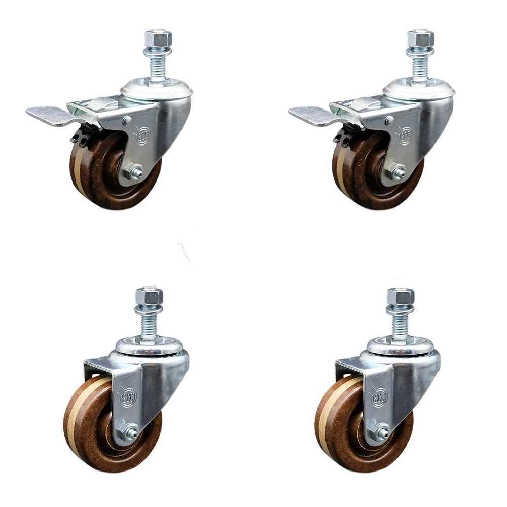 SCC-TSTTL20S314-PHSHT-M1215-2-S-2 High Temperature Phenolic Swivel Threaded Stem Caster 3 x 1.25 in. Brown Wheels & 12 mm Stems - Set of 4