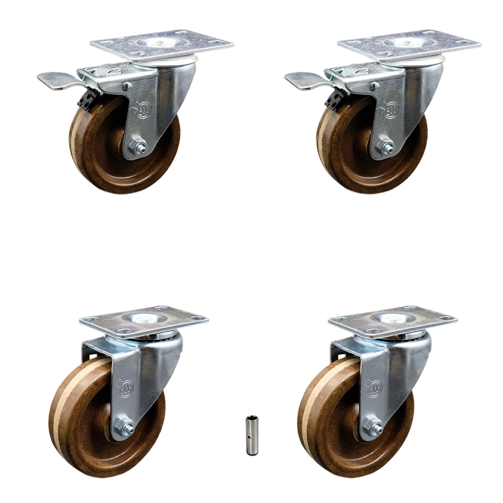 SCC-TTL20S414-PHSHT-2-S-2 High Temperature Phenolic Swivel Top Plate Caster with 4 in. Wheels - Set of 4