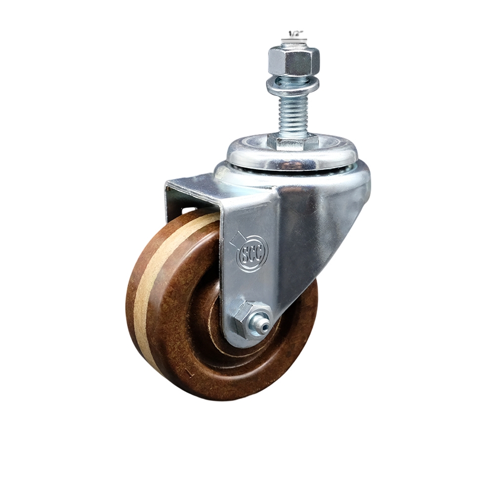 SCC-SSTS20S314-PHSHT-121315 Stainless Steel High Temperature Phenolic Swivel Threaded Stem Caster with 3 x 1.25 in. Brown Wheel & 0.5 in. Stem
