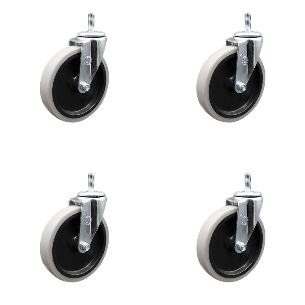 SCC-TS05S510-TPRS-5161815-4 5 in. Swivel Thermoplastic Rubber Caster Wheels with 0.31 in. 18 TPI x 1.5 in. Threaded Stem Casters - Set of 4