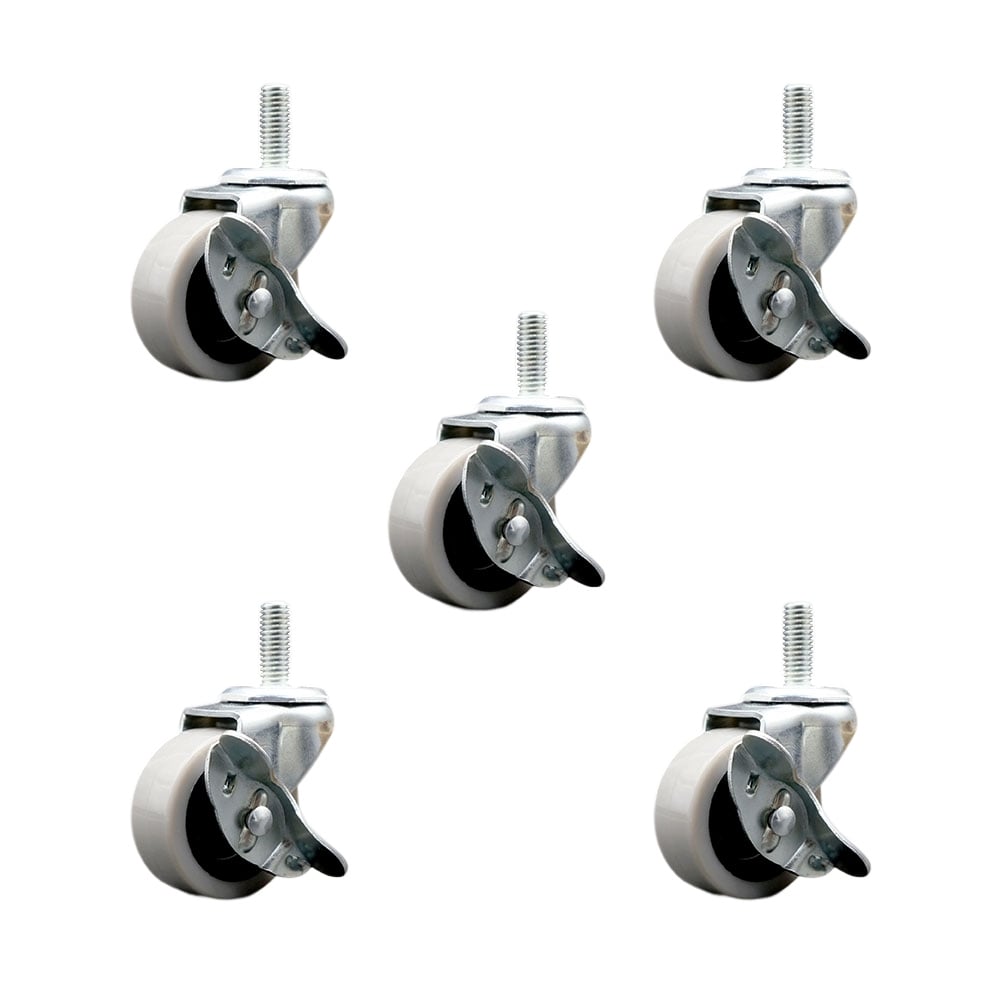 SCC-TS05S210-TPRS-SLB-M1015-5 2 in. Swivel Thermoplastic Rubber Caster Wheels with 10 mm 1.50 TPI x 1.5 in. Threaded Stem Caster & Brake - Set of 5