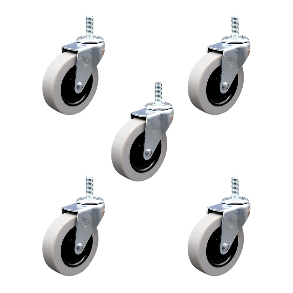 SCC-TS05S310-TPRS-M1215-5 3 in. Swivel Thermoplastic Rubber Caster Wheels with 12 mm 1.75 TPI x 1.5 in. Threaded Stem Casters - Set of 5