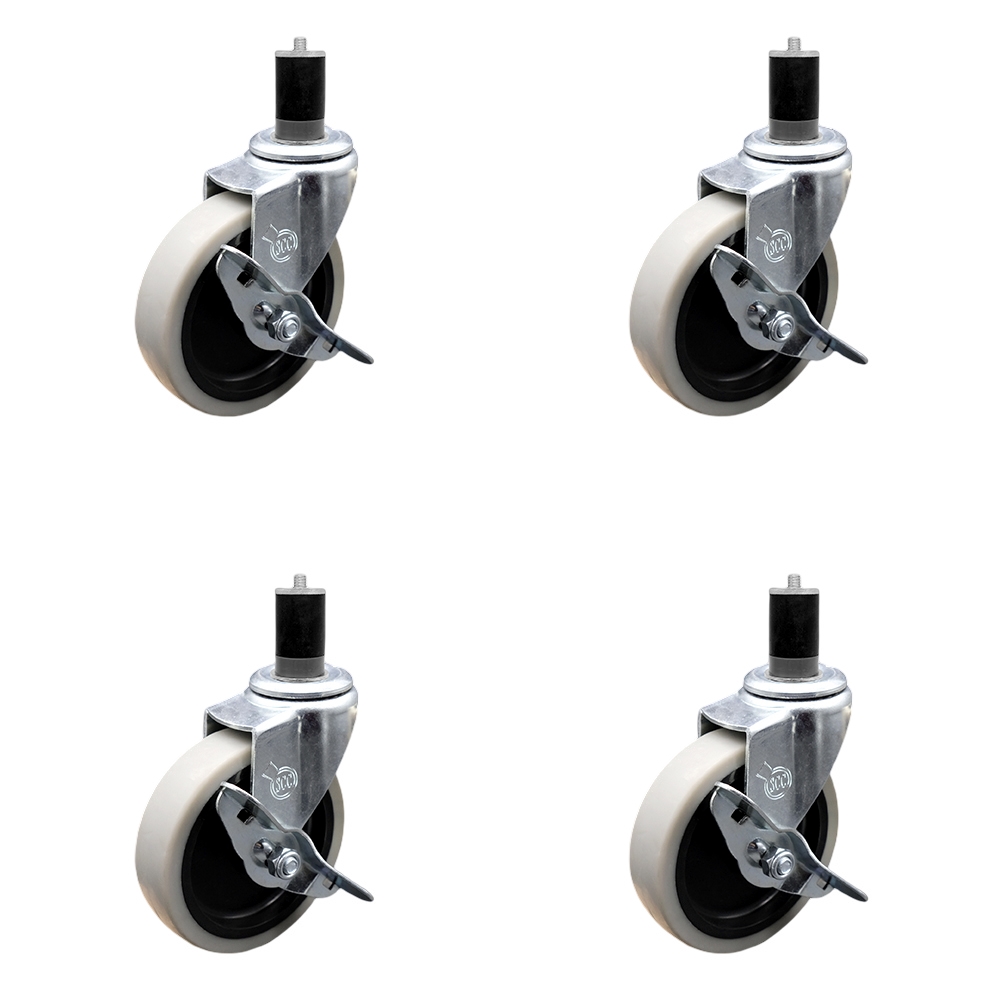 SCC-EX05S410-TPRS-SLB-158-4 4 in. Swivel Thermoplastic Rubber Caster Wheels & 1.63 in. Expanding Adapter Stem Casters & Brakes - Set of 4