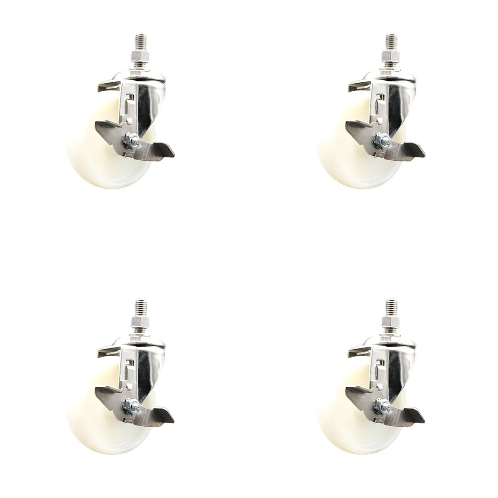 Nylon Swivel Stem Caster with 4 in. Caster Wheels, 12 mm Threaded Stems - 316 Stainless Steel Casters - Set of 4