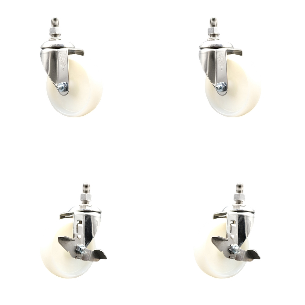 Nylon Swivel Stem Caster with 4 in. Caster Wheels, 12 mm Threaded Stems - 316 Stainless Steel Casters - Set of 4