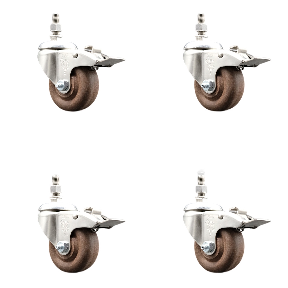High Temperature Glass Filled Nylon Swivel Stem Caster with 3.5 in. Caster Wheel - 316 Stainless Steel Caster - Set of 4