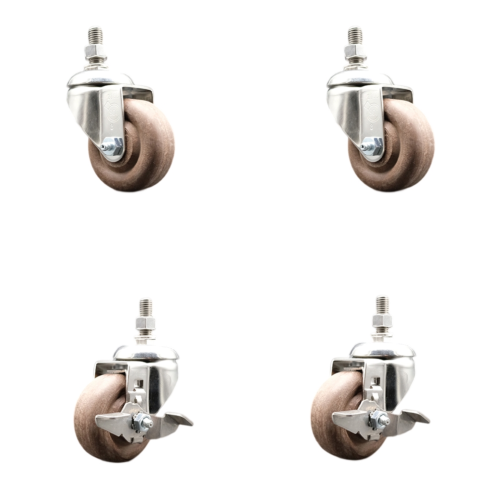 High Temperature Glass Filled Nylon Swivel Stem Caster with 3 in. Caster Wheel - 316 Stainless Steel Caster - Set of 4