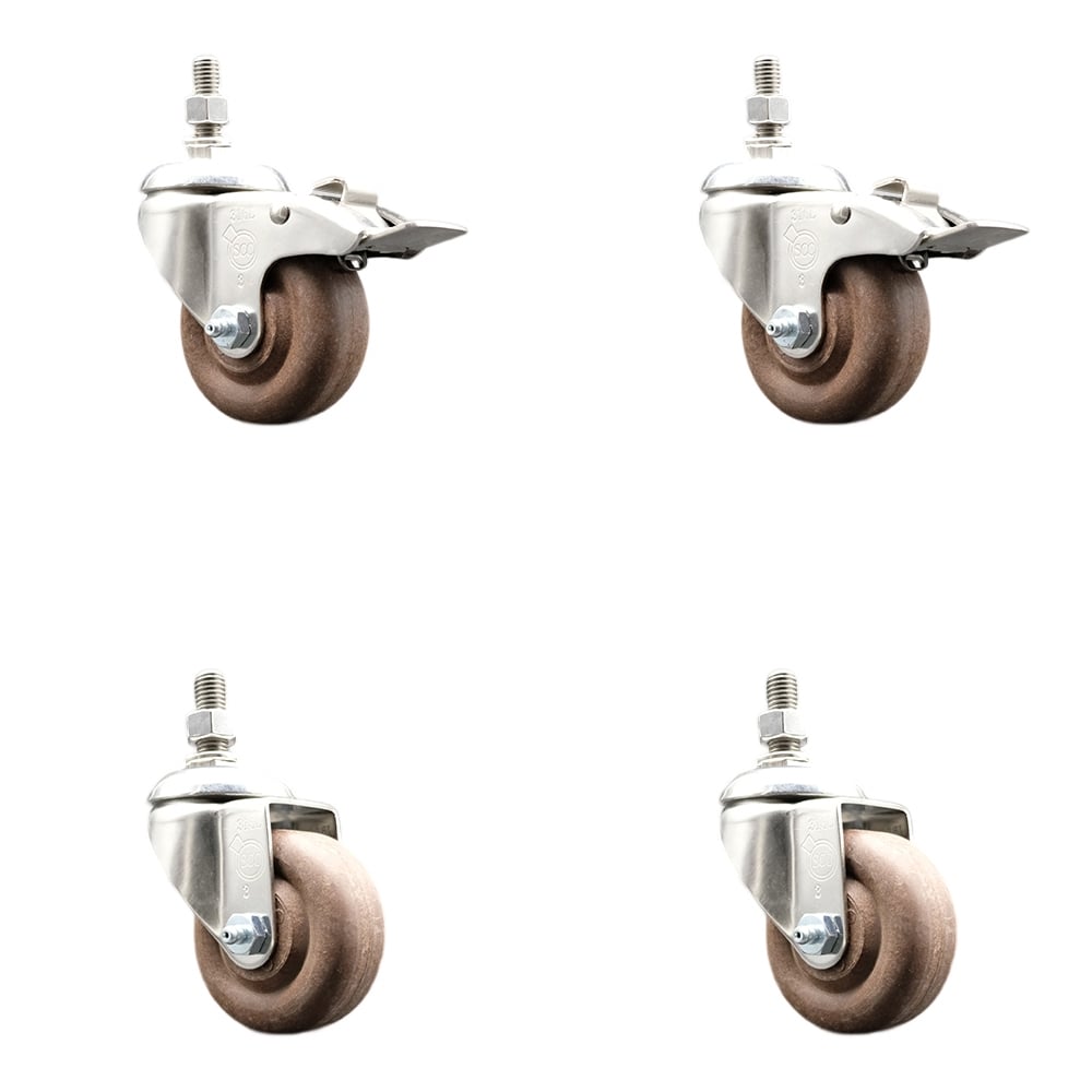 High Temperature Glass Filled Nylon Swivel Stem Caster with 3 in. Caster Wheel - 316 Stainless Steel Caster - Set of 4