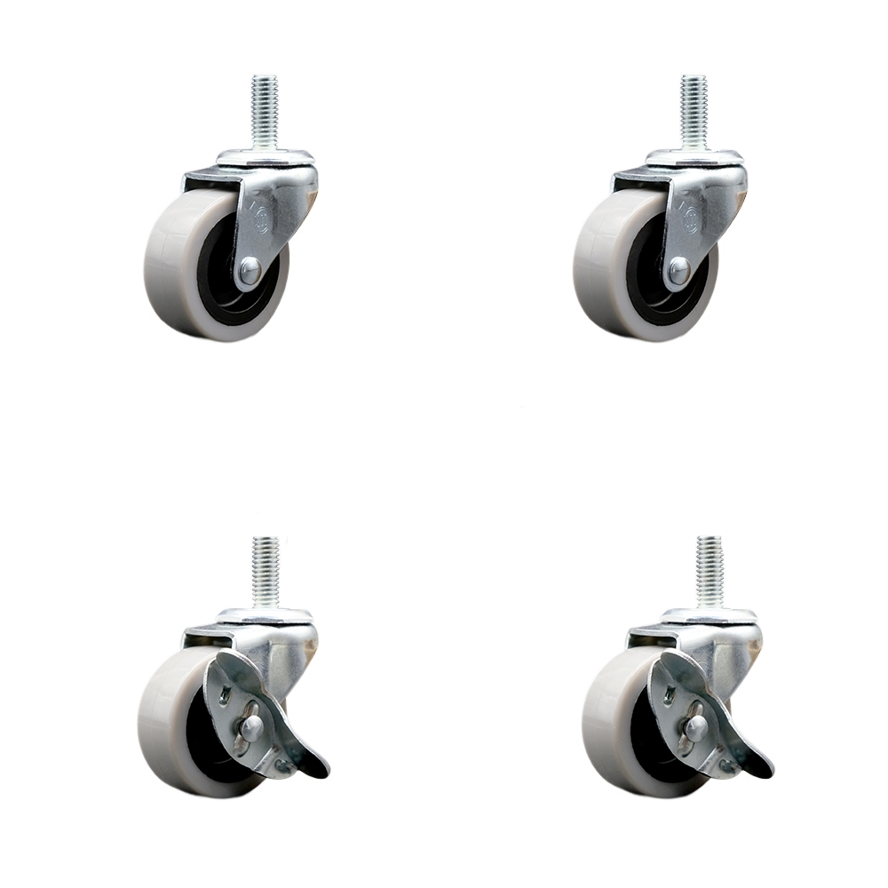 SCC-TS05S210-TPRS-5161815-2-SLB-2 2 in. Swivel Thermoplastic Rubber Casters, 0.31 in. 18 TPI x 1.5 in. Threaded Stem Casters - Set of 4