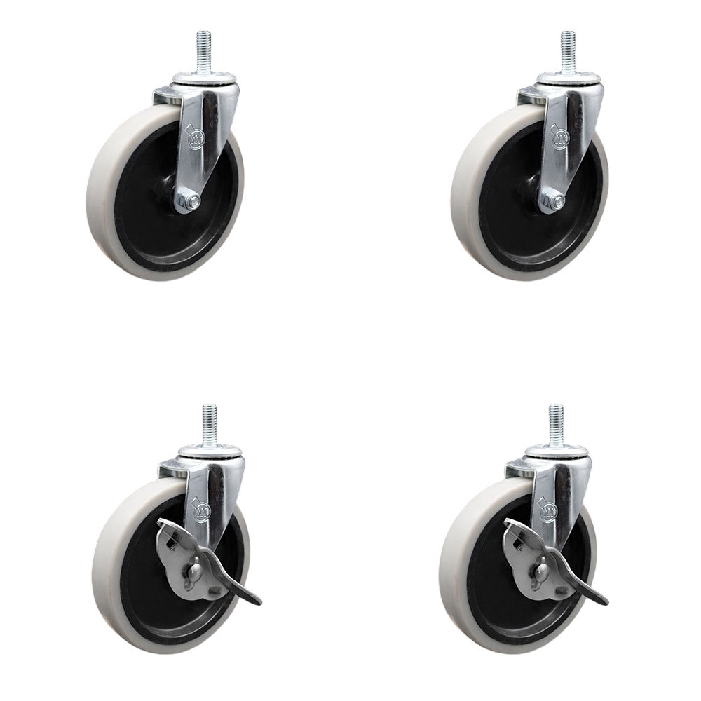 SCC-TS05S510-TPRS-M1015-2-SLB-2 5 in. Swivel Thermoplastic Rubber Casters, 10 mm 1.50 TPI x 1.5 in. Threaded Stem Casters - Set of 4