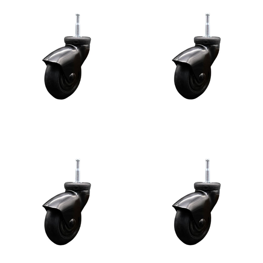 SCC-GN03S310-NPRB-BK-4 3 in. Swivel Caster Wheels for Furniture Black Hooded Neoprene Rubber Wheel with 0.31 in. Grip Ring Stem - Set of 4