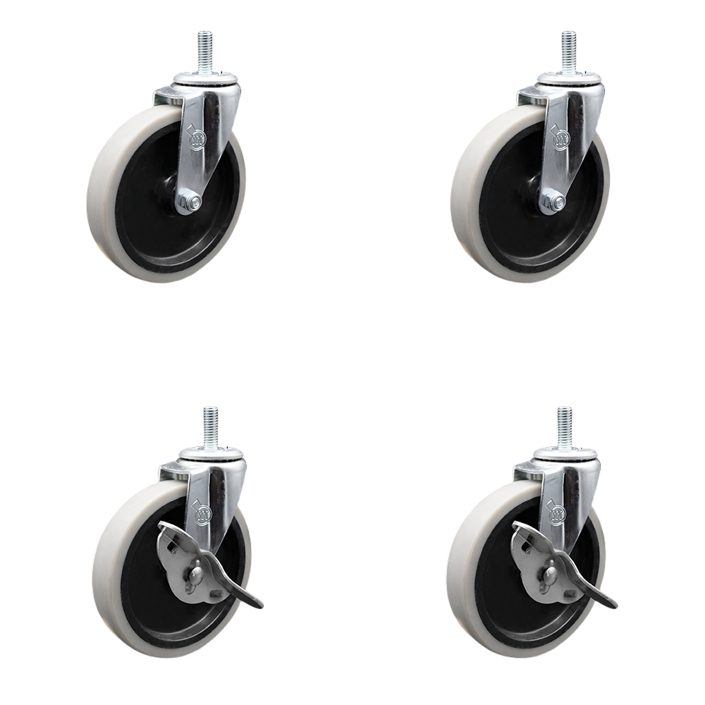SCC-TS05S510-TPRS-M1215-2-SLB-2 5 in. Swivel Thermoplastic Rubber Casters, 12 mm 1.75 TPI x 1.5 in. Threaded Stem Casters - Set of 4