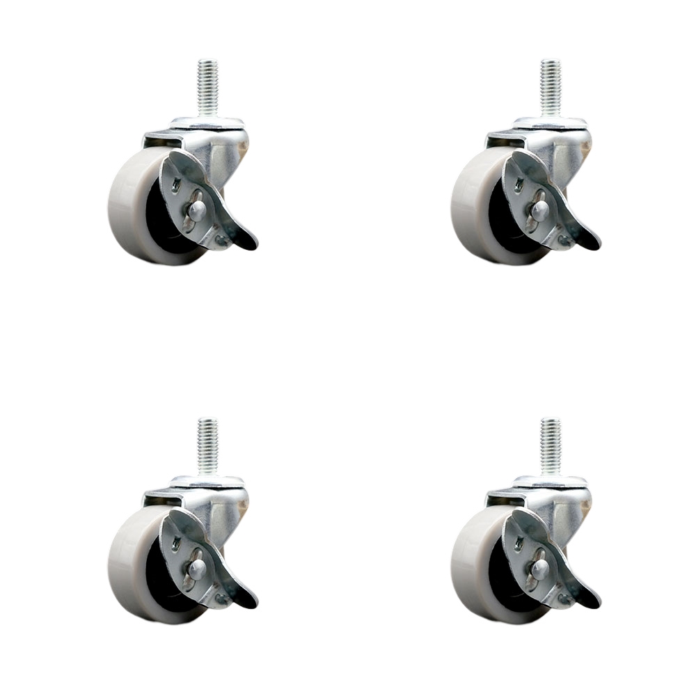 SCC-TS05S210-TPUS-SLB-5161810-4 2 in. Swivel Polyurethane Caster Wheels & 0.31 in. 18 TPI x 1 in. Threaded Stem Caster & Brake - Set of 4