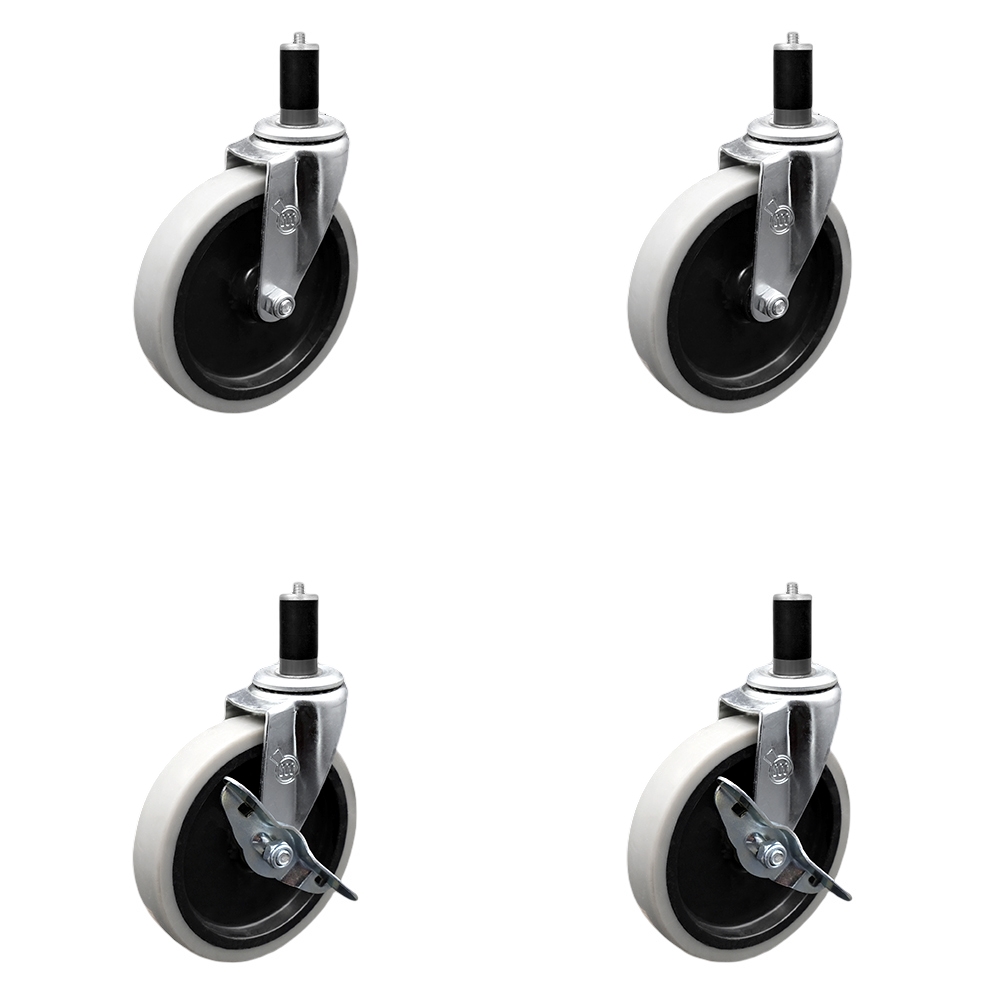 SCC-EX05S510-TPRS-138-2-SLB-2 5 in. Swivel Thermoplastic Rubber Casters, 1.38 in. Expanding Adapter Stem Casters - Set of 4