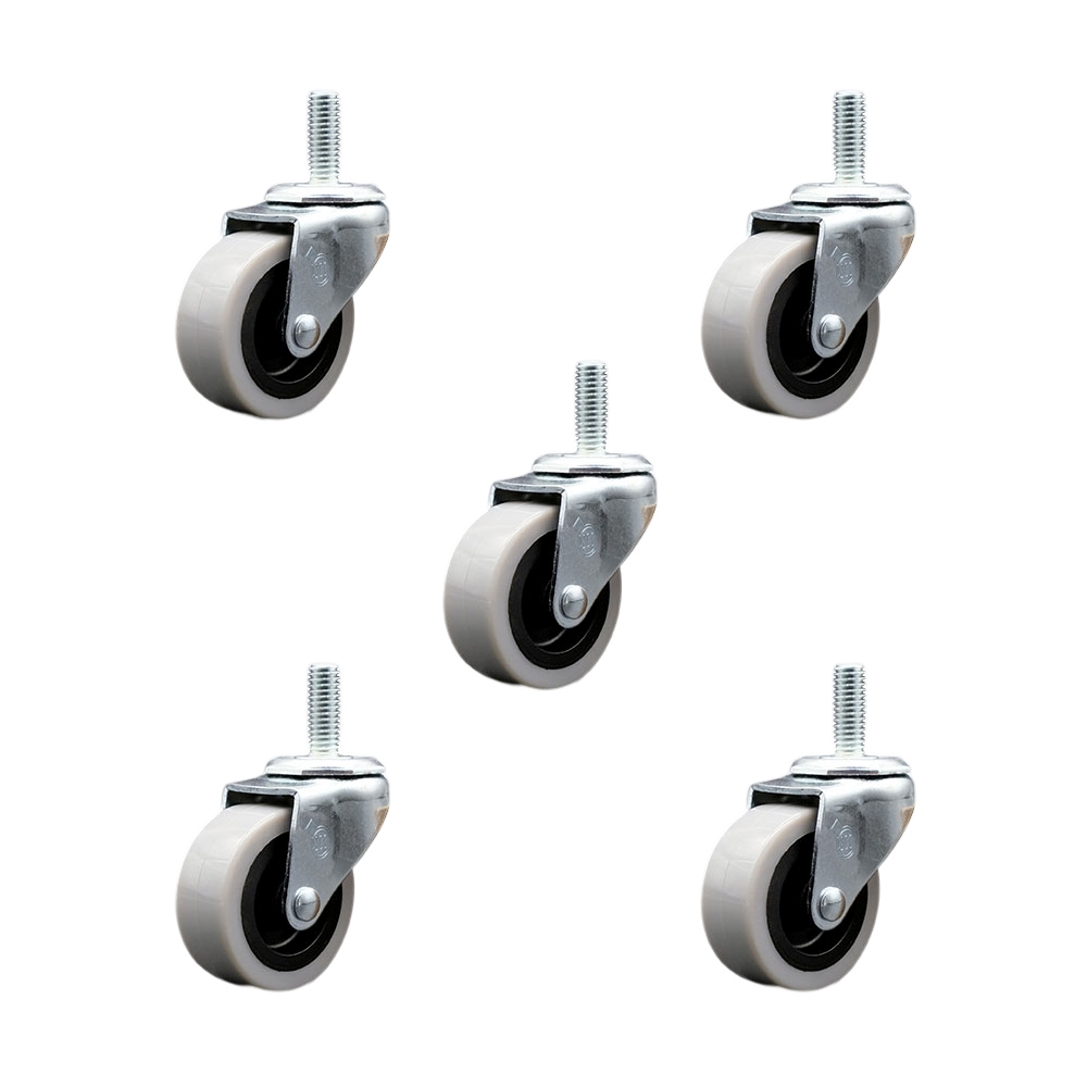 SCC-TS05S210-TPRS-5161815-5 2 in. Swivel Thermoplastic Rubber Caster Wheels with 0.31 in. 18 TPI x 1.5 in. Threaded Stem Casters - Set of 5