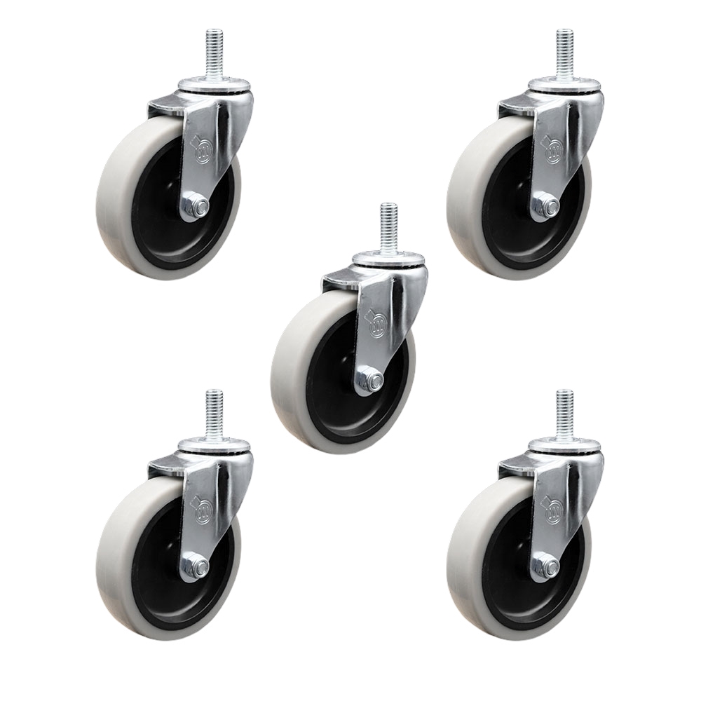 SCC-TS05S410-TPRS-5161815-5 4 in. Swivel Thermoplastic Rubber Caster Wheels with 0.31 in. 18 TPI x 1.5 in. Threaded Stem Casters - Set of 5
