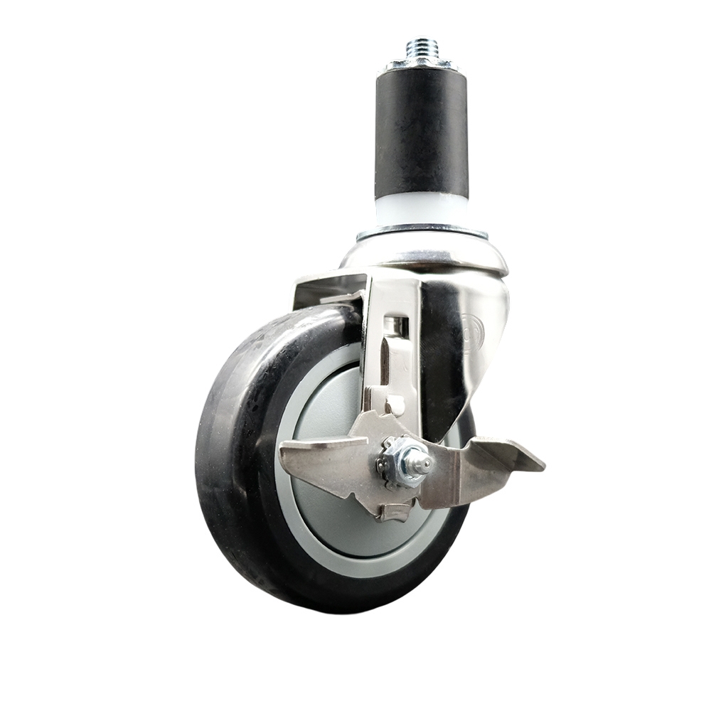Polyurethane Swivel Stem Caster with 4 in. Black Caster Wheels & Top Lock Brake, 1.63 in. Expanding Stem - 316 Stainless Steel Caster
