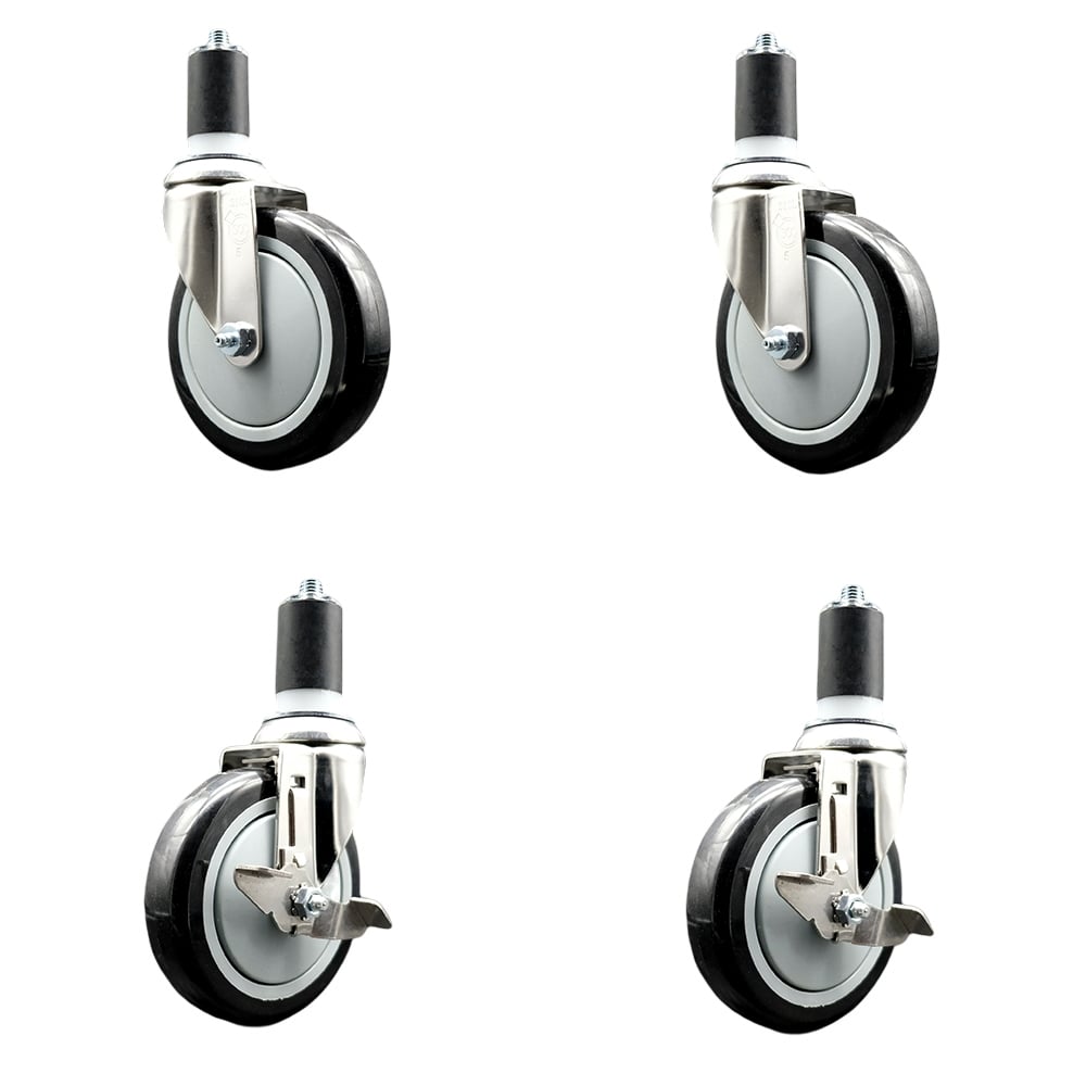 Polyurethane Swivel Stem Caster with 5 in. Black Caster Wheels, 1.63 in. Expanding Stems - 316 Stainless Steel Casters - Set of 4
