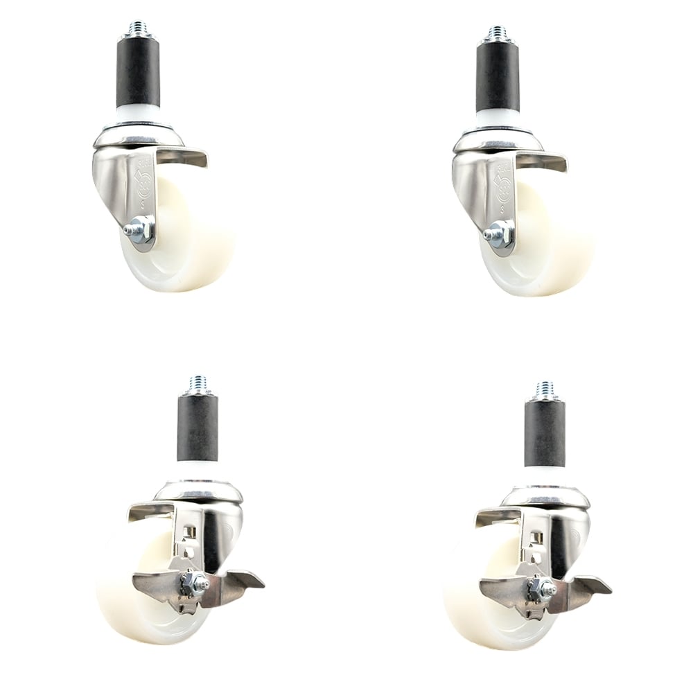 Nylon Swivel Stem Caster with 3 in. Caster Wheels, 1.25 in. Expanding Stems - 316 Stainless Steel Casters - Set of 4