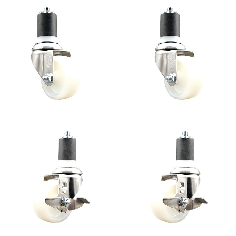 Nylon Swivel Stem Caster with 3 in. Caster Wheels, 1.75 in. Expanding Stems - 316 Stainless Steel Casters - Set of 4
