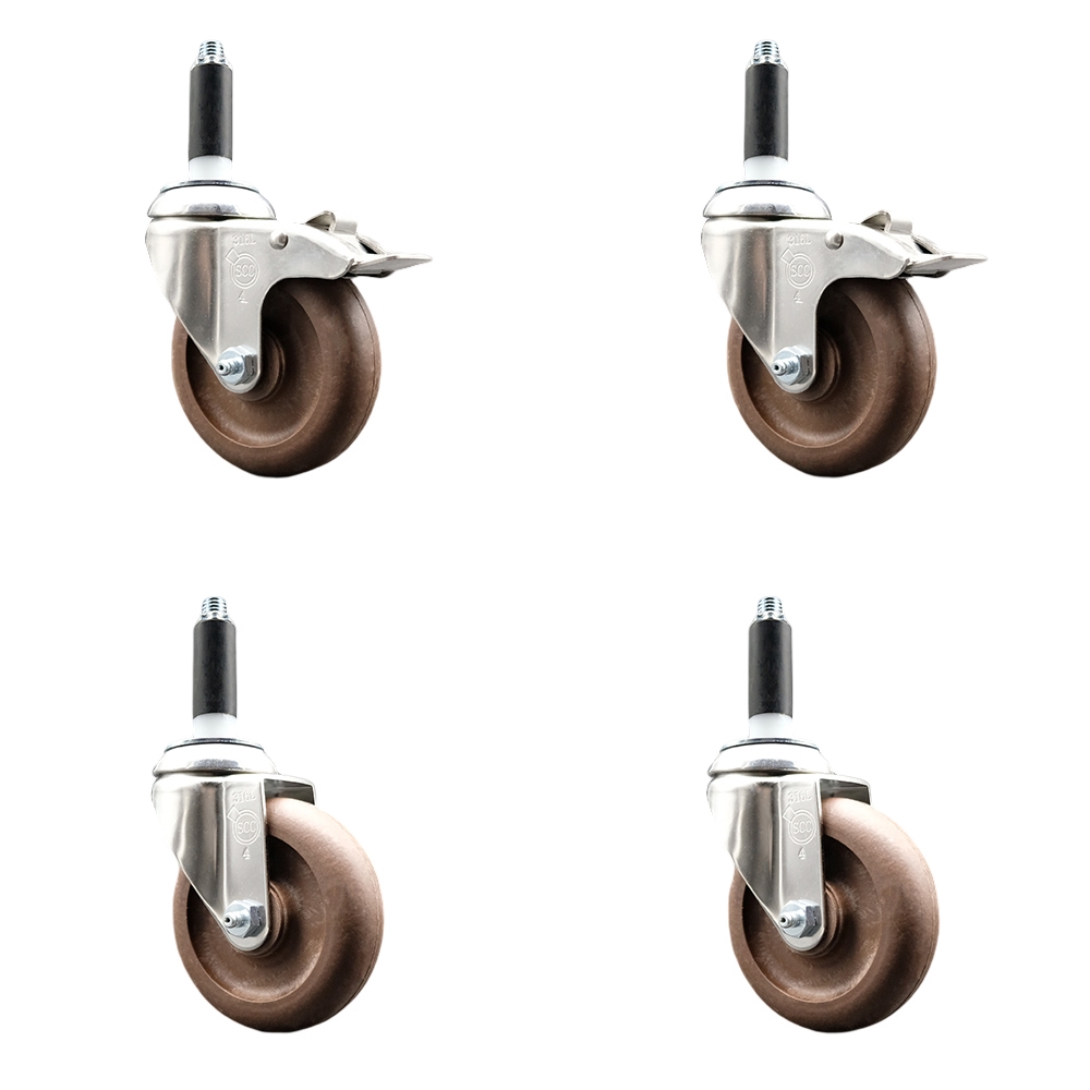 High Temperature Glass Filled Nylon Swivel Stem Caster with 4 in. Caster Wheel - 316 Stainless Steel Casters - Set of 4