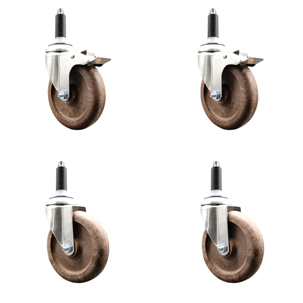 High Temperature Glass Filled Nylon Swivel Stem Caster with 5 in. Caster Wheel - 316 Stainless Steel Casters - Set of 4