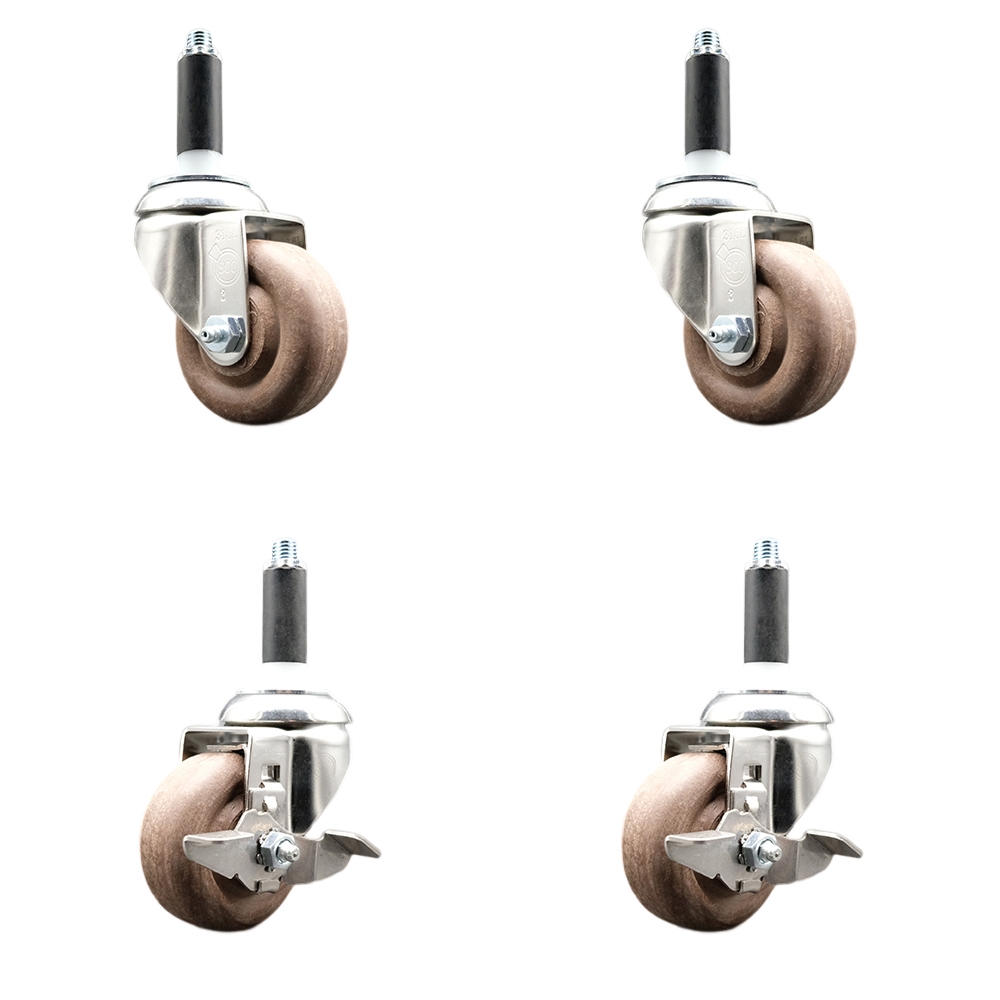 High Temperature Glass Filled Nylon Swivel Stem Caster with 3.5 in. Caster Wheel - 316 Stainless Steel Casters - Set of 4