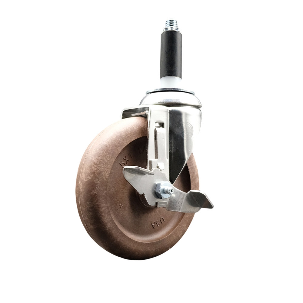 High Temperature Glass Filled Nylon Swivel Stem Caster with 5 in. Brown Caster Wheel & Top Lock Brake- 316 Stainless Steel Caster
