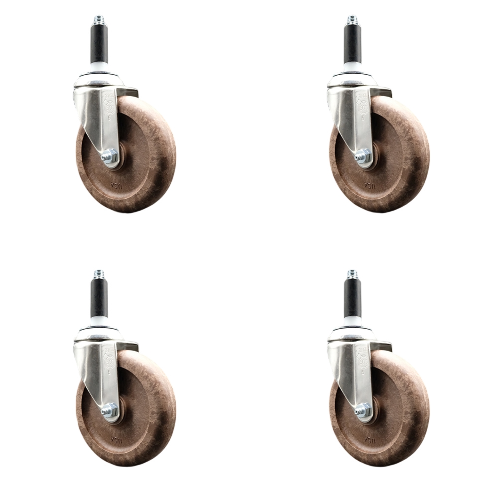 High Temperature Glass Filled Nylon Swivel Stem Caster with 5 in. Brown Caster Wheel - 316 Stainless Steel Casters - Set of 4