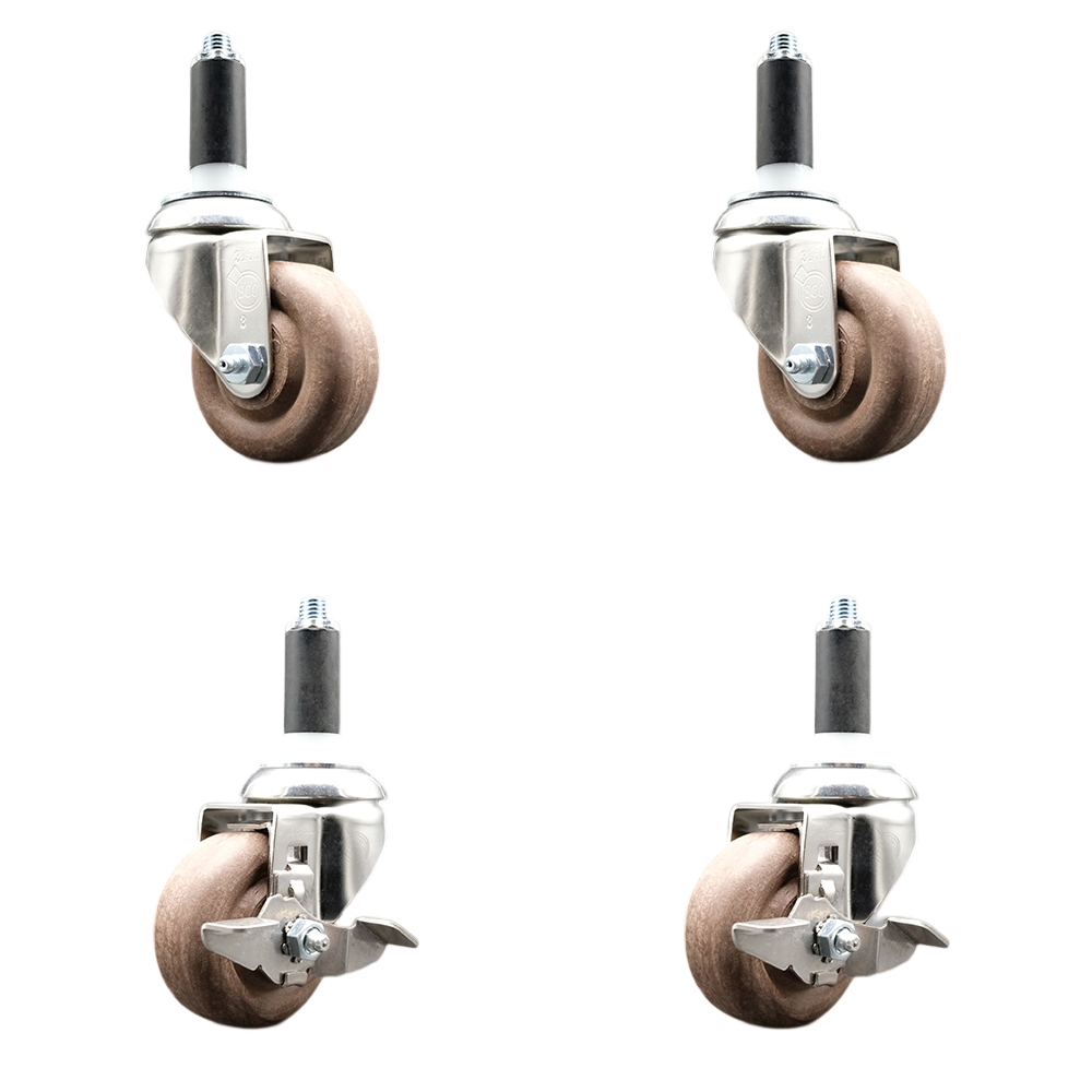 High Temperature Glass Filled Nylon Swivel Stem Caster with 3 in. Caster Wheel - 316 Stainless Steel Casters - Set of 4