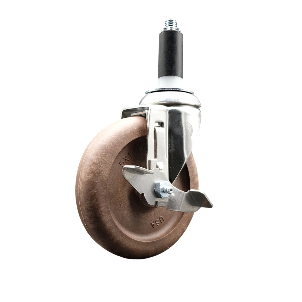 High Temperature Glass Filled Nylon Swivel Stem Caster with 5 in. Brown Caster Wheel, 1.13 in. Expanding Stem - 316 Stainless Steel Caster