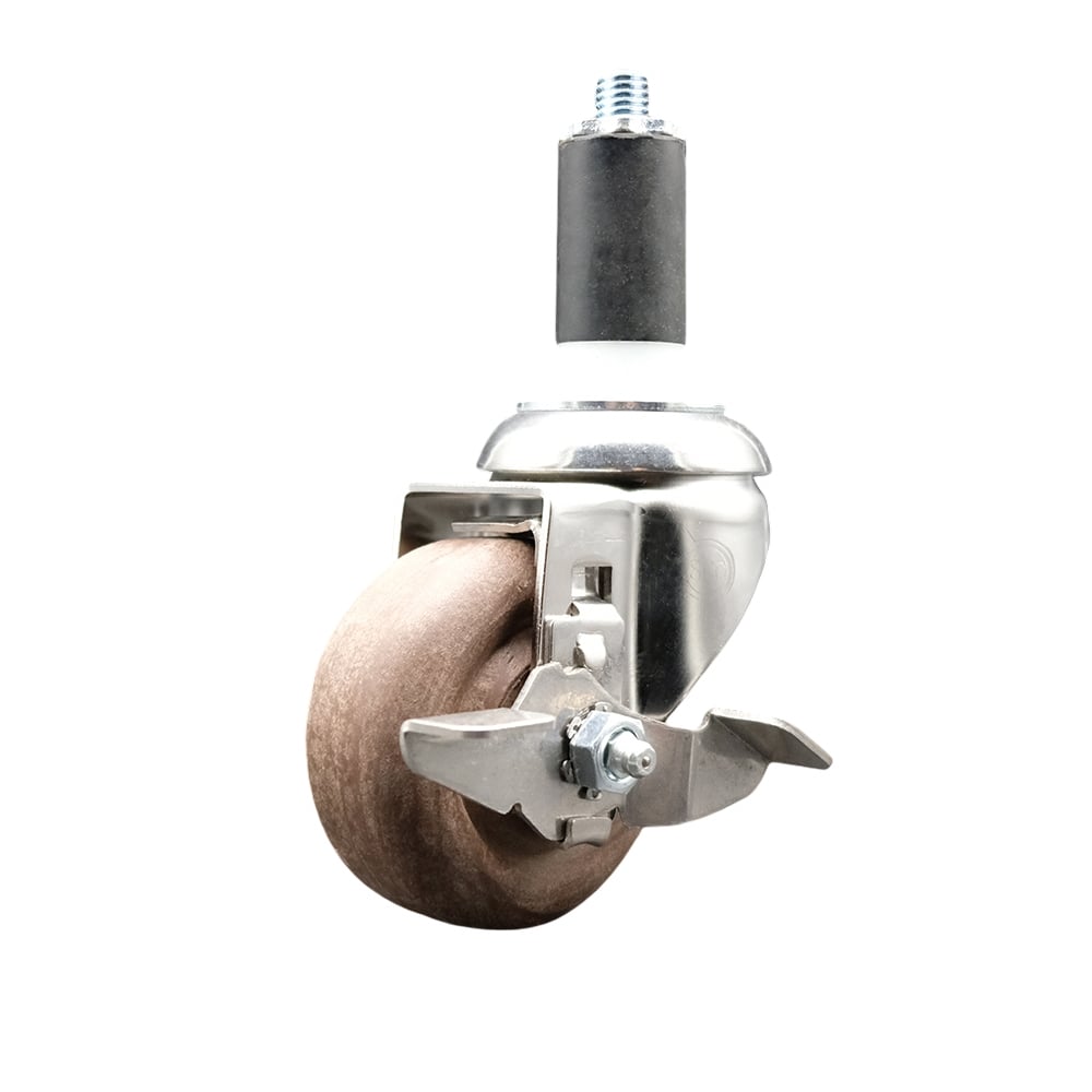 High Temperature Glass Filled Nylon Swivel Stem Caster with 3 in. Brown Caster Wheel, 1.25 in. Expanding Stem - 316 Stainless Steel Caster