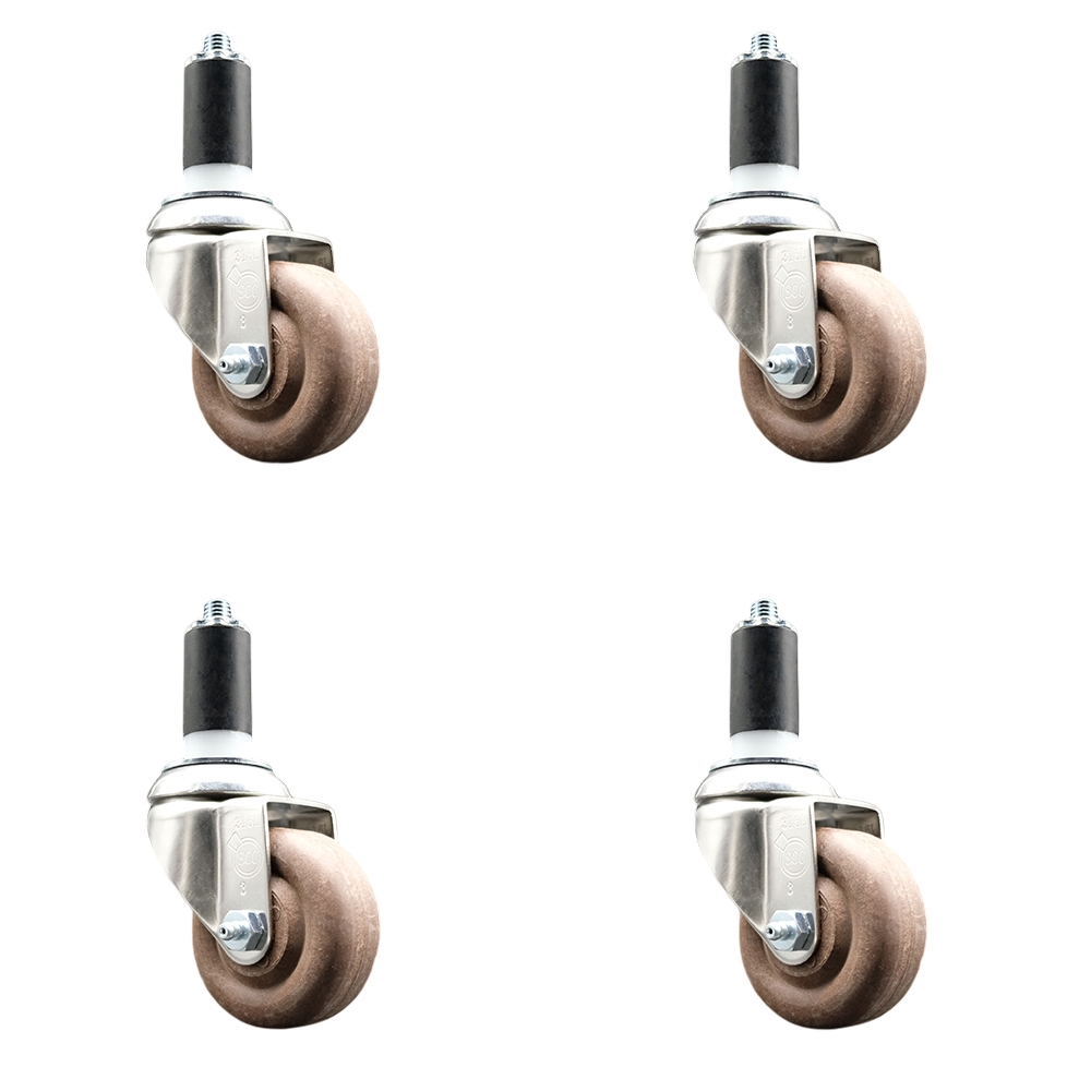 High Temperature Glass Filled Nylon Swivel Stem Caster with 3 in. Brown Caster Wheel - 316 Stainless Steel Casters - Set of 4