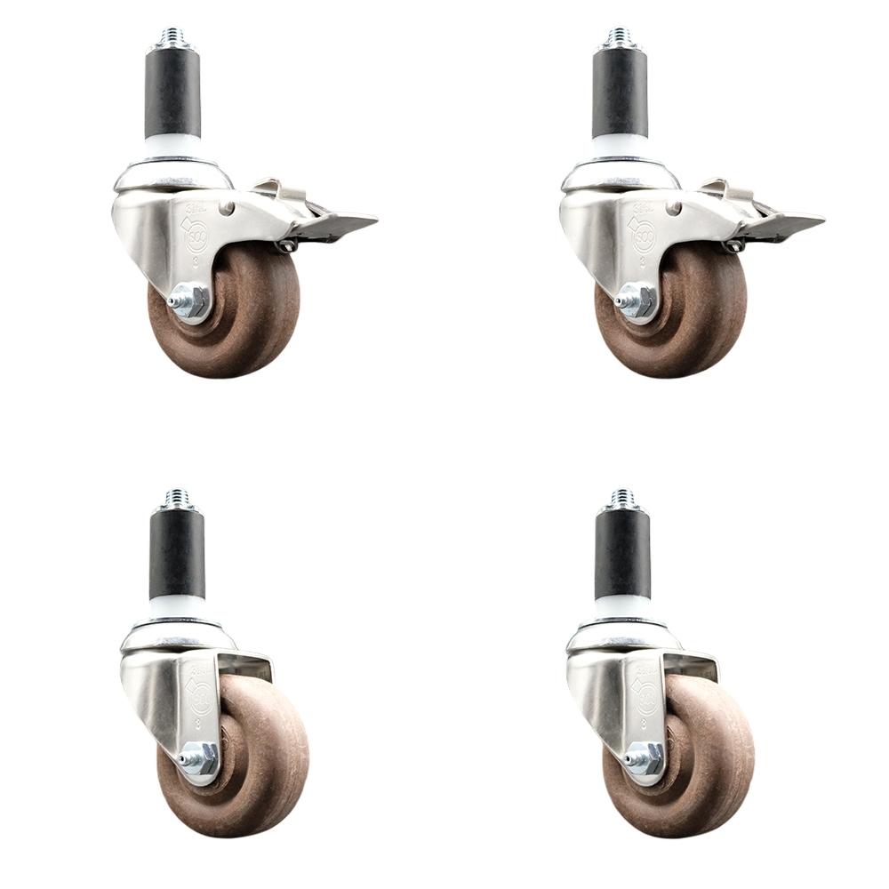 High Temperature Glass Filled Nylon Swivel Stem Caster with 3 in. Caster Wheel, - 316 Stainless Steel Caster - Set of 4