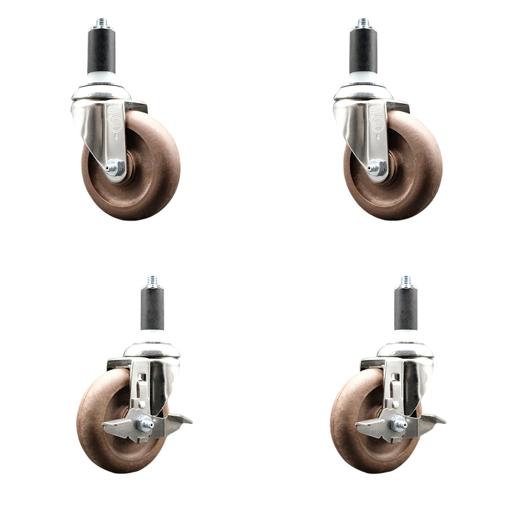 High Temperature Glass Filled Nylon Swivel Stem Caster with 4 in. Caster Wheel - 316 Stainless Steel Caster - Set of 4
